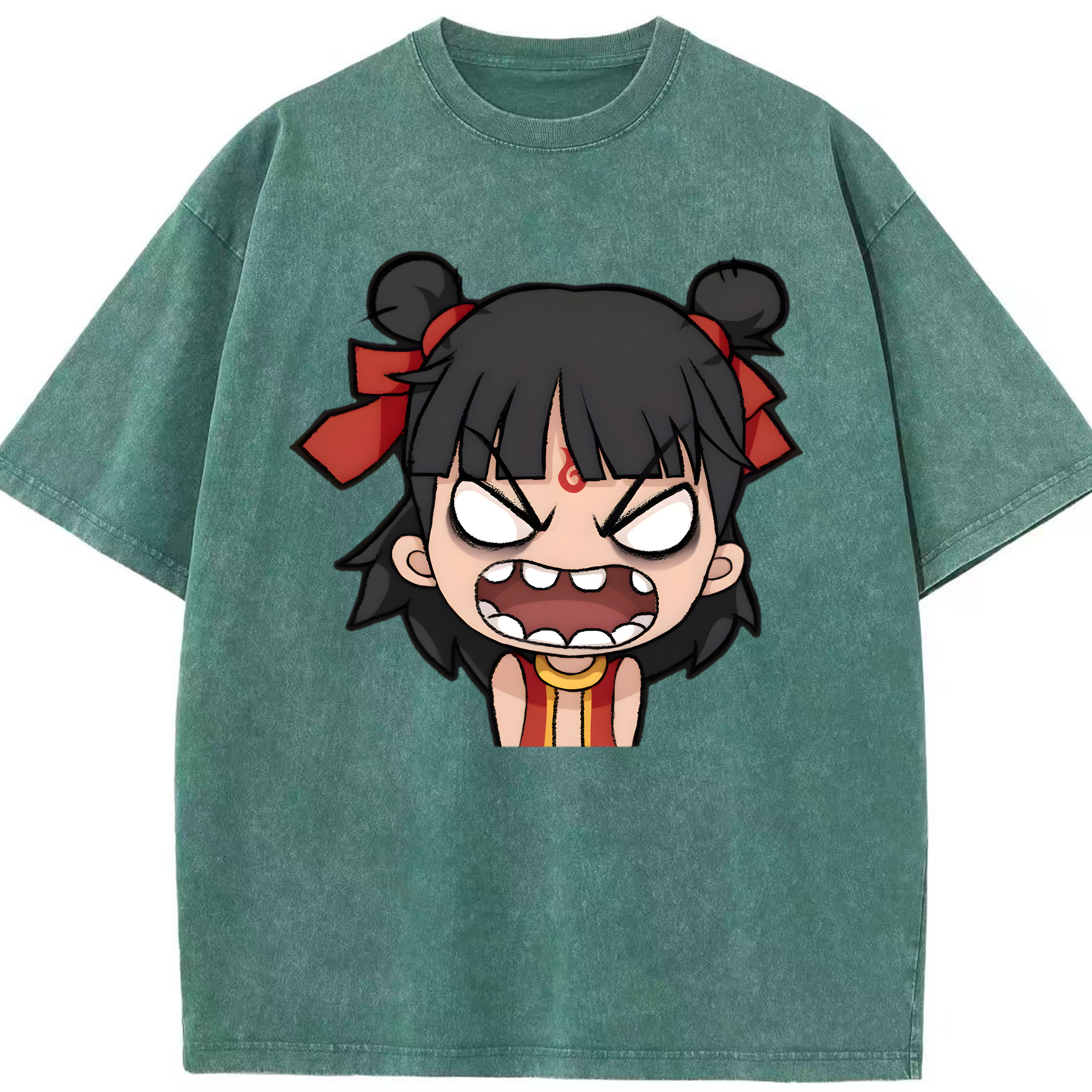 （画像用） Ne Zha 2 ナタ 魔童の大暴れ 綿100% ヴィンテージ風 半袖Tシャツ（フロントプリント）
